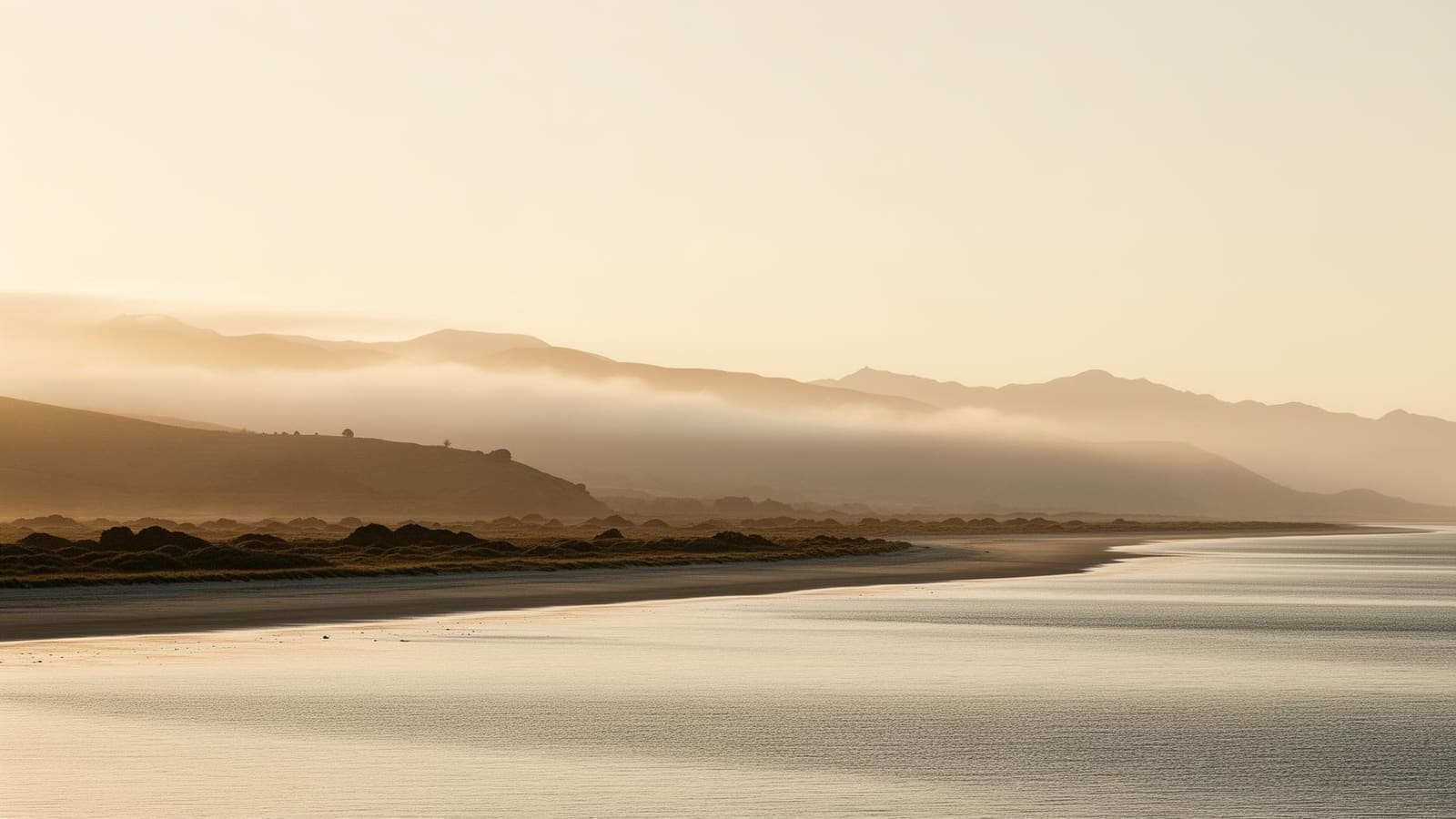 Quiet New Zealand coastline at golden hour, reflecting the calm, considered approach of Marble Insurance advisers