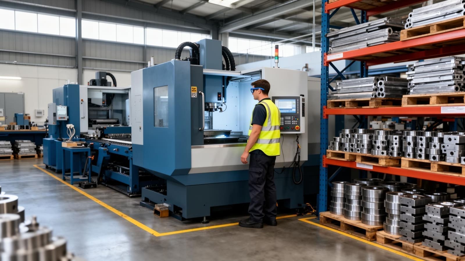Operator monitoring a CNC machine on a clean New Zealand light-manufacturing floor